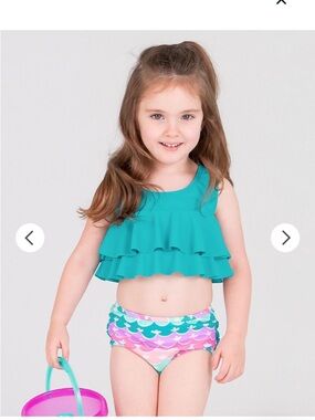 Ruffle Butts Teal Tankini w/ Pastel Scallop Briefs Mermaid Flounce 2 piece sz 5T
